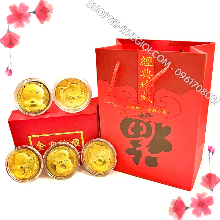 Hộp Đồng Xu Hình Con Mèo Thần Tài Mạ Vàng Túi Phúc - SP005919